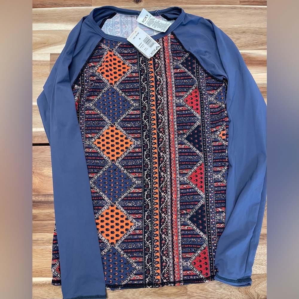 Roxy Navy and Orange Geometric Swim Coverup